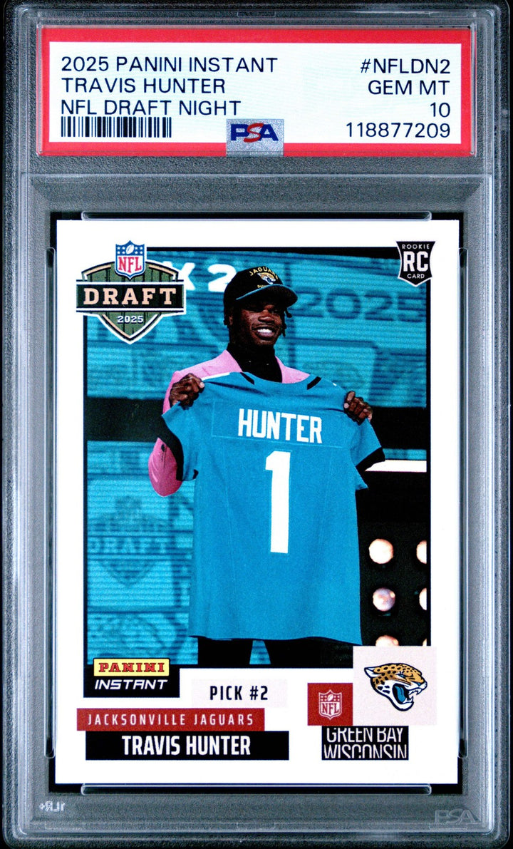 Graded 2025 Panini Instant Travis Hunter #NFLDN2 Draft Football Card PSA 10