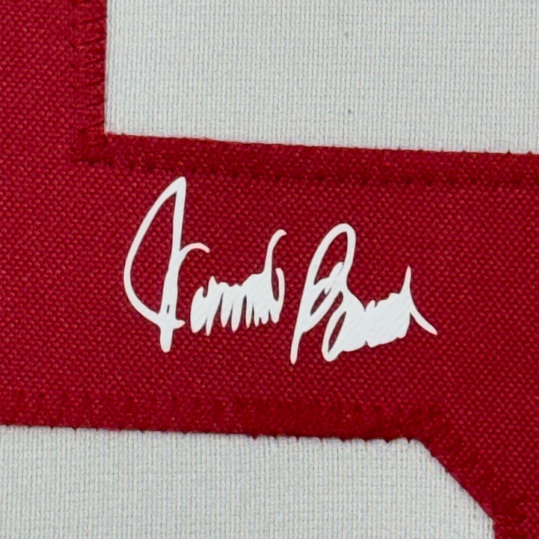 Framed Facsimile Autographed Johnny Bench 33x42 White Reprint Laser Auto Jersey