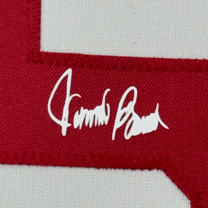 Framed Facsimile Autographed Johnny Bench 33x42 White Reprint Laser Auto Jersey