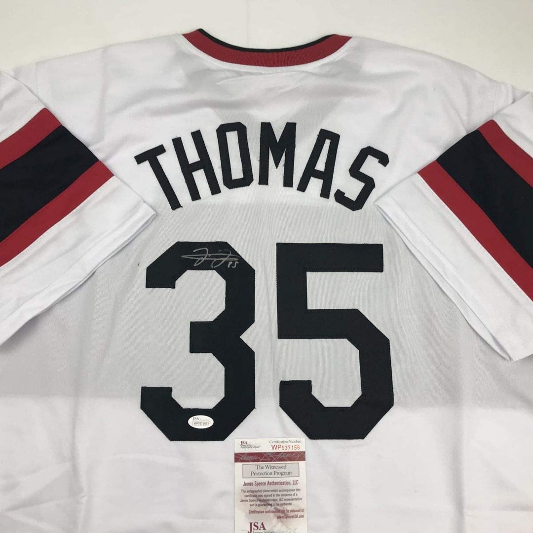 Autographed/Signed FRANK THOMAS Chicago Retro White Jersey JSA COA Auto
