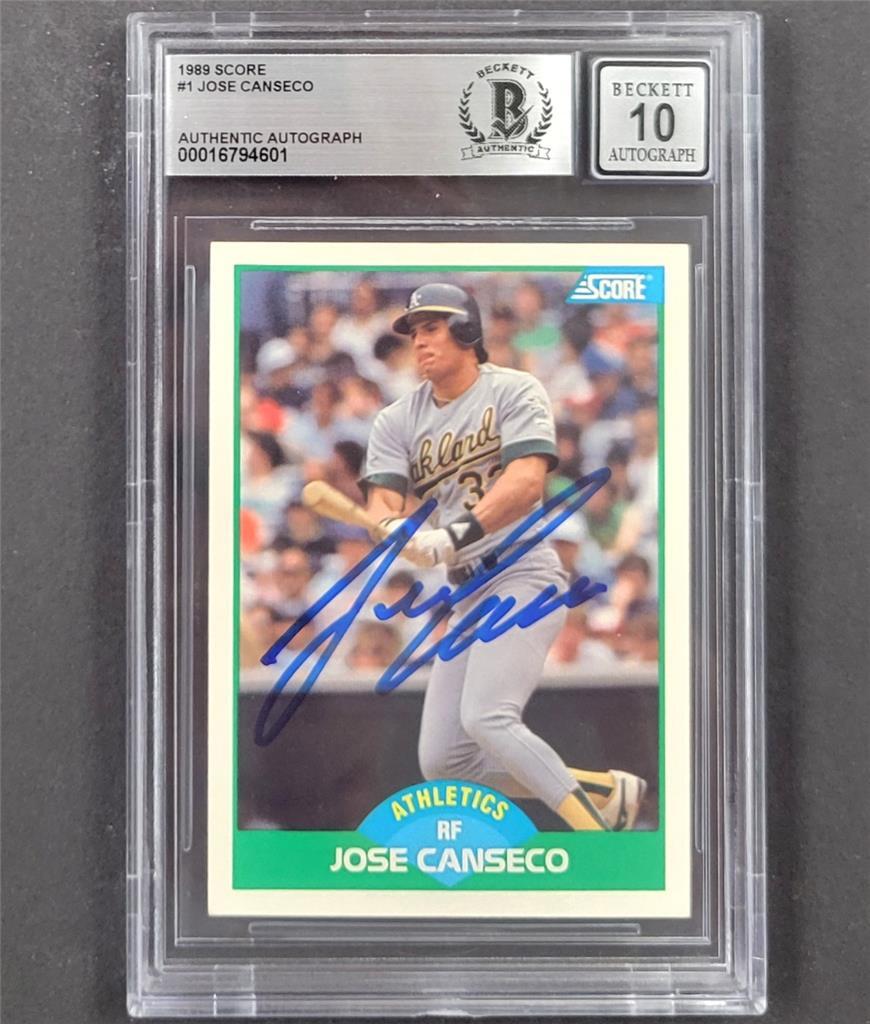 Jose Canseco signed 1989 Score #1 card autograph Oakland A'~ Beckett BAS 10 auto
