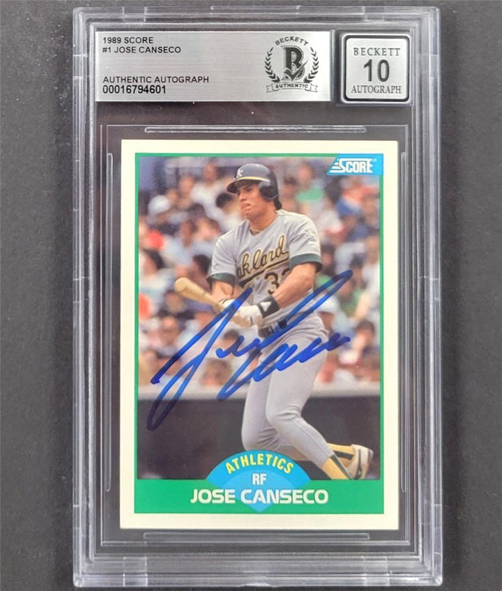 Jose Canseco signed 1989 Score #1 card autograph Oakland A'~ Beckett BAS 10 auto