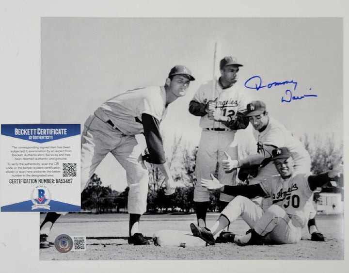 Tommy Davis signed Dodgers 8x10 Photo w/ Koufax Drysdale Wills ~ Beckett BAS COA