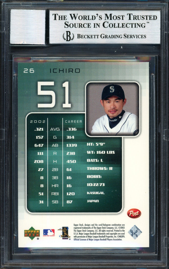 Ichiro Suzuki Auto Signed 2003 Upper Deck Post Card 26 Mariners Auto 10 Beckett