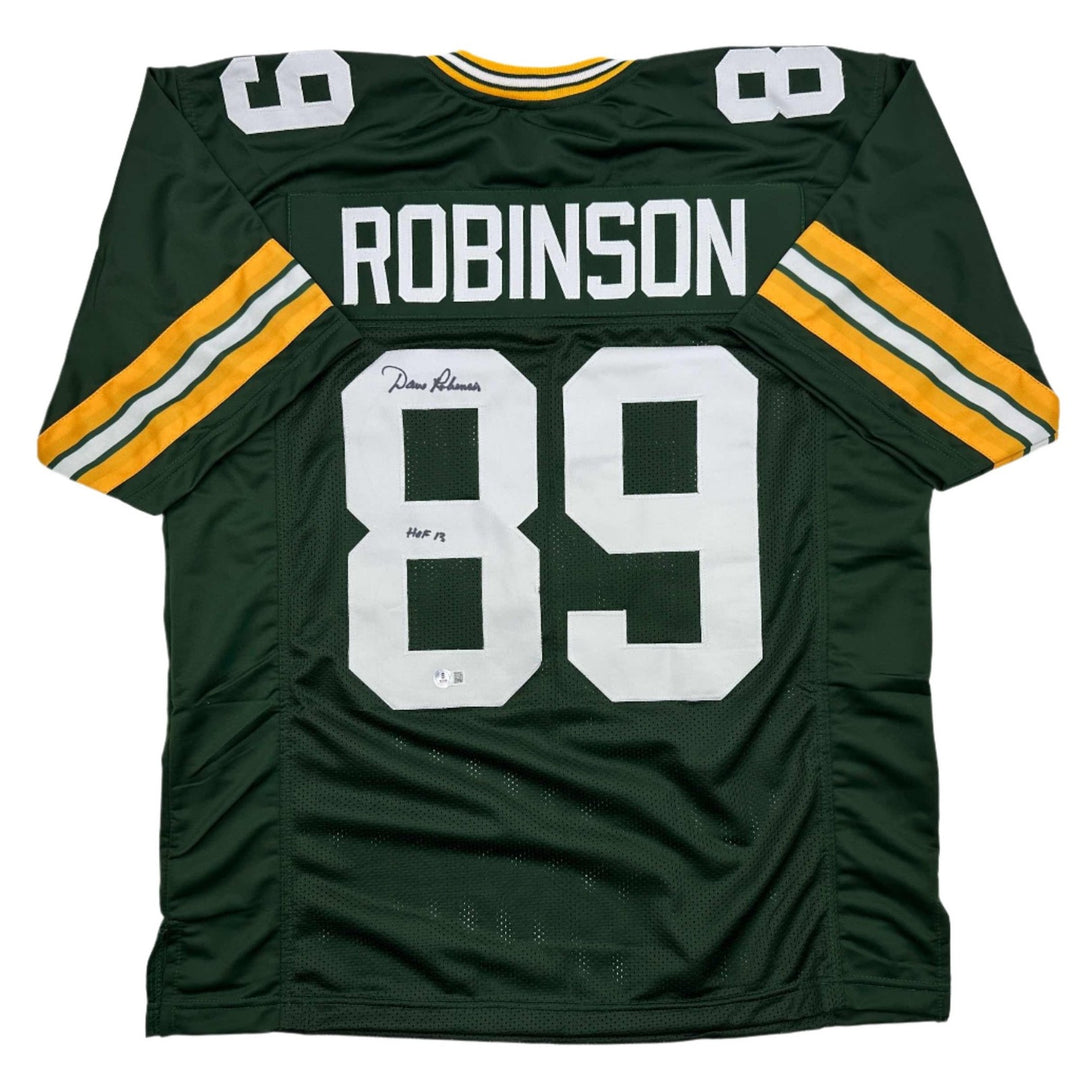 Autographed/Signed Dave Robinson HOF 13 Green Bay Green Jersey Beckett COA