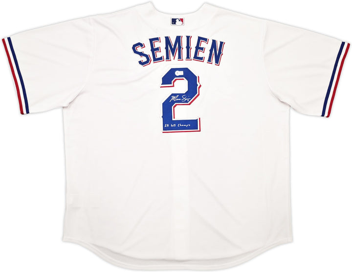 Rangers Marcus Semien Auto White Nike Jersey Size XXL "23 WS Champs" Beckett Wit