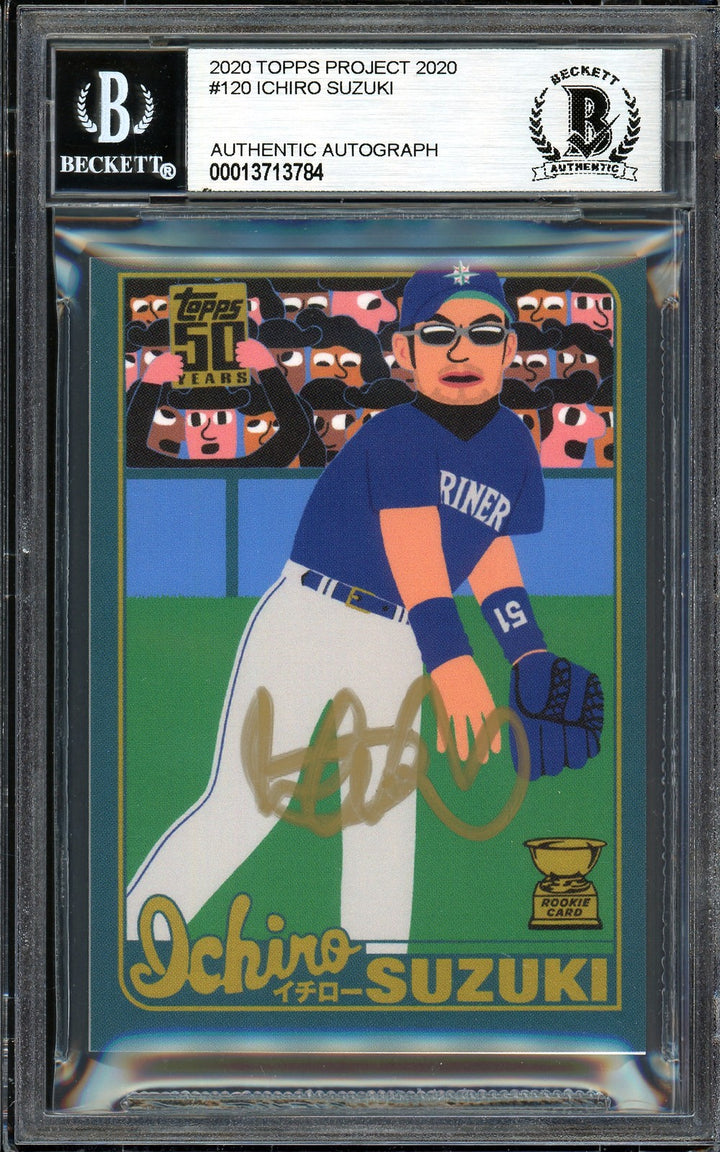 Ichiro Suzuki Signed Topps Project 2020 Keith Shore Card 120 Gold #1/5 Beckett