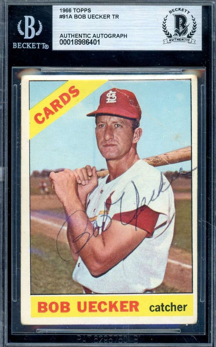 Bob Uecker Beckett BAS Vintage Signed 1966 Topps Autograph Cardinals