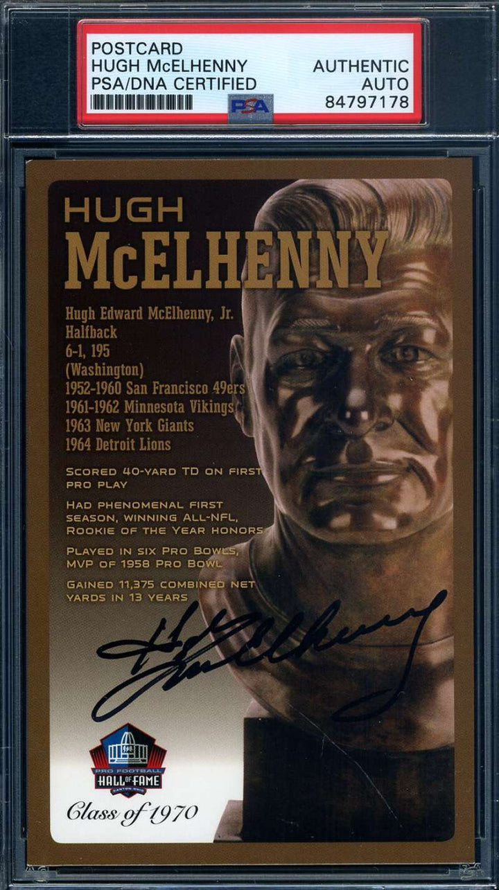 Hugh McElhenny PSA DNA Signed Hall of Fame Bronze Bust Postcard Autograph