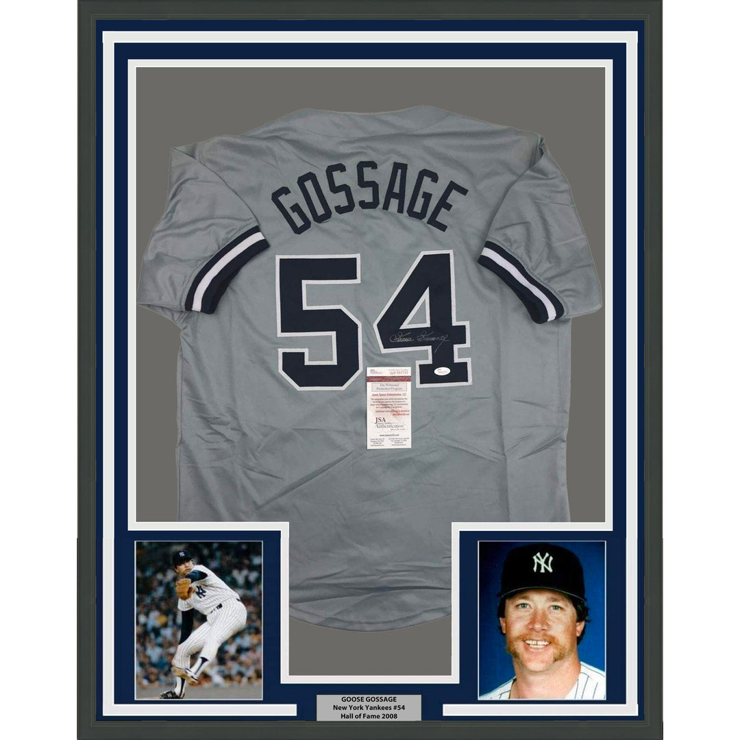 FRAMED Autographed/Signed GOOSE GOSSAGE 33x42 New York Grey Jersey JSA COA Auto