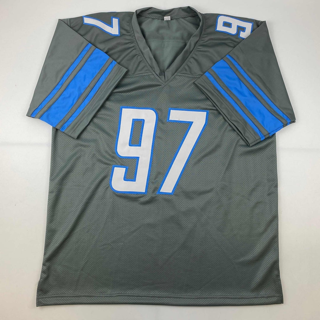 Autographed/Signed Aidan Hutchinson Detroit Grey Jersey Beckett BAS COA