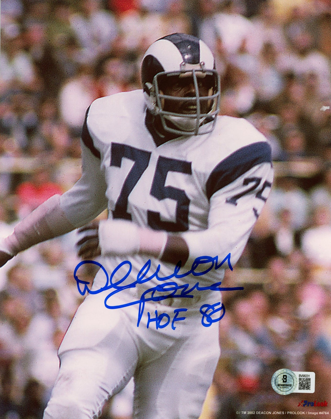 Deacon Jones Autographed/Signed Los Angeles Rams 8x10 Photo Beckett 57604