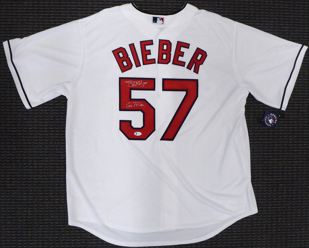 Cleveland Indians Shane Bieber Signed White Nike Jersey Size XL Beckett