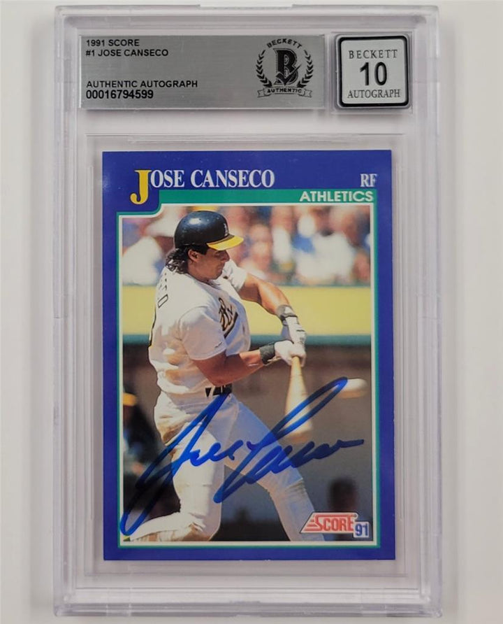 Jose Canseco signed 1991 Score #1 card autograph 599 Oakland A's BGS BAS 10 auto