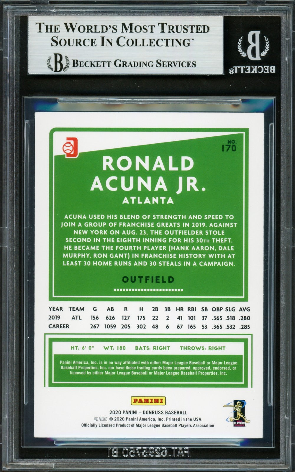 Ronald Acuna Jr. Auto 2020 Donruss Variations Card 170 Braves Beckett #16710814