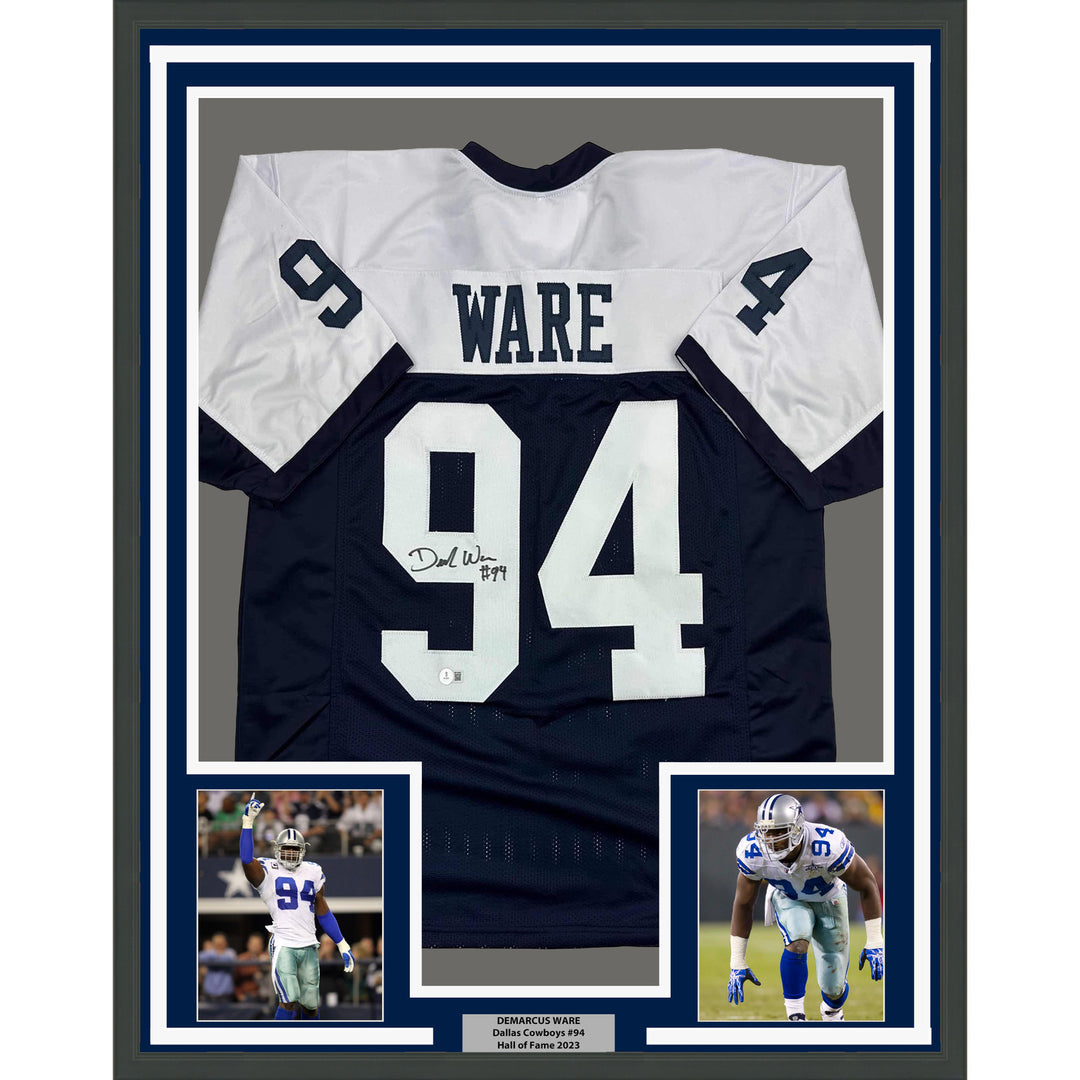 Framed Autographed/Signed Demarcus Ware 35x39 Dallas TG Jersey Beckett BAS COA