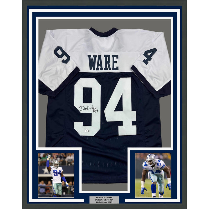 Framed Autographed/Signed Demarcus Ware 35x39 Dallas TG Jersey Beckett BAS COA