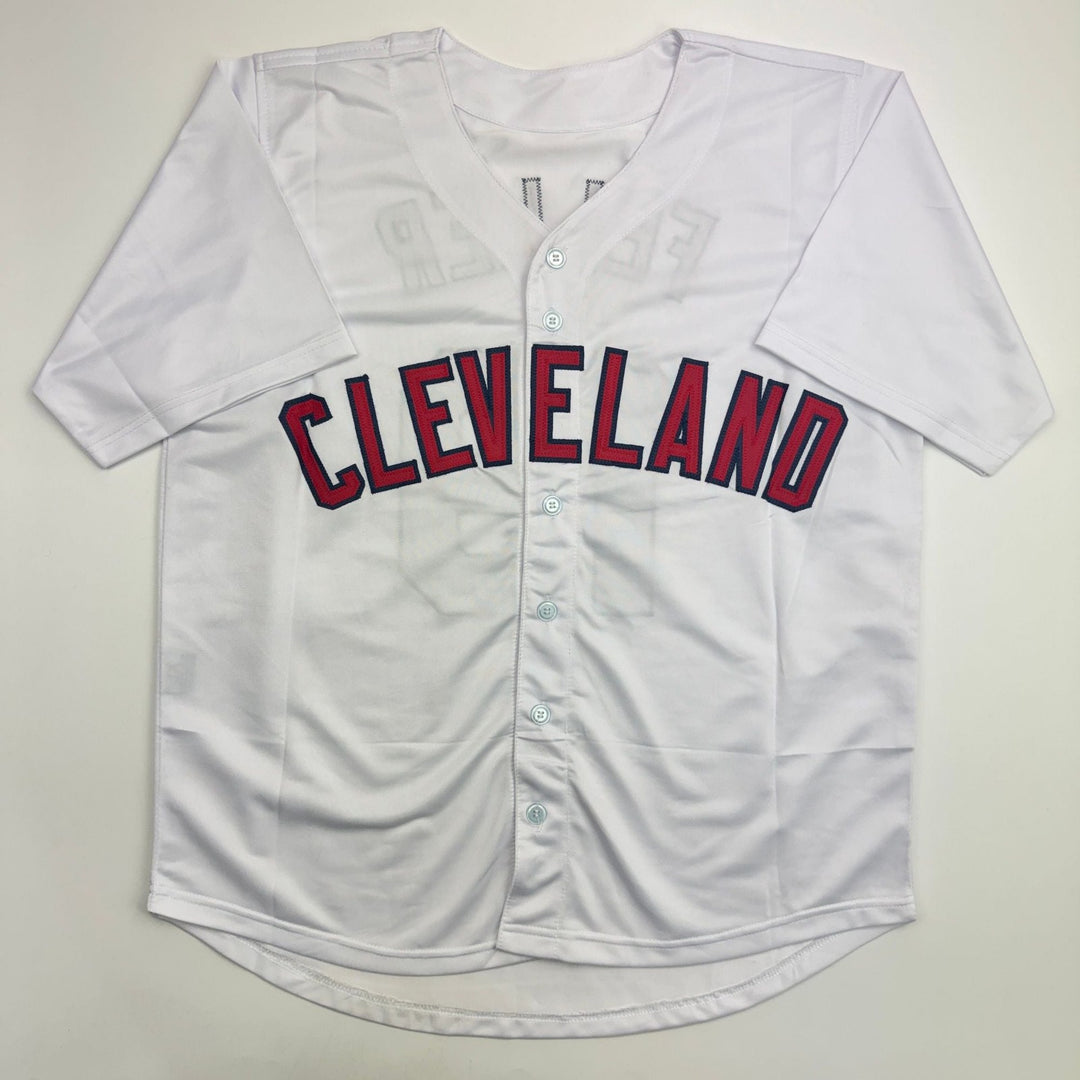 Autographed/Signed Bob Feller Cleveland White Baseball Jersey JSA COA