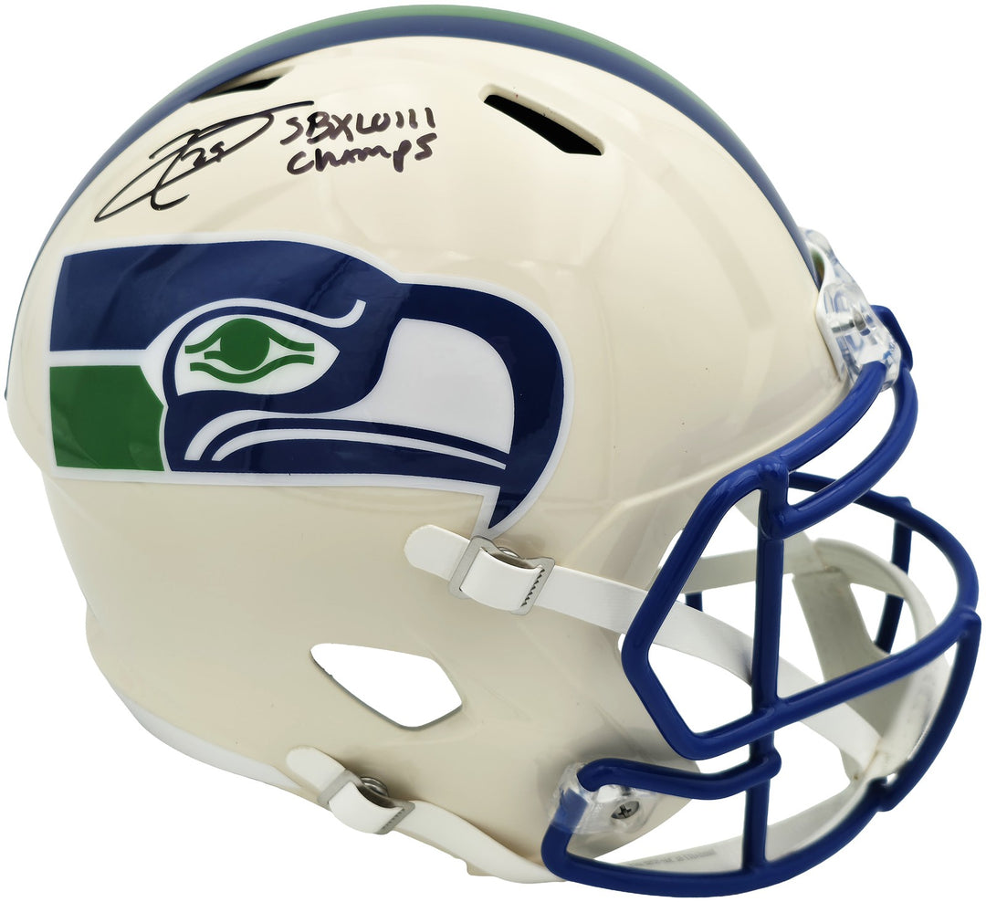 Earl Thomas III Signed Seahawks Cream Retro Full Sz Rep Speed Helmet Beckett Wit