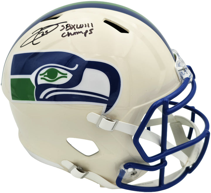 Earl Thomas III Signed Seahawks Cream Retro Full Sz Rep Speed Helmet Beckett Wit