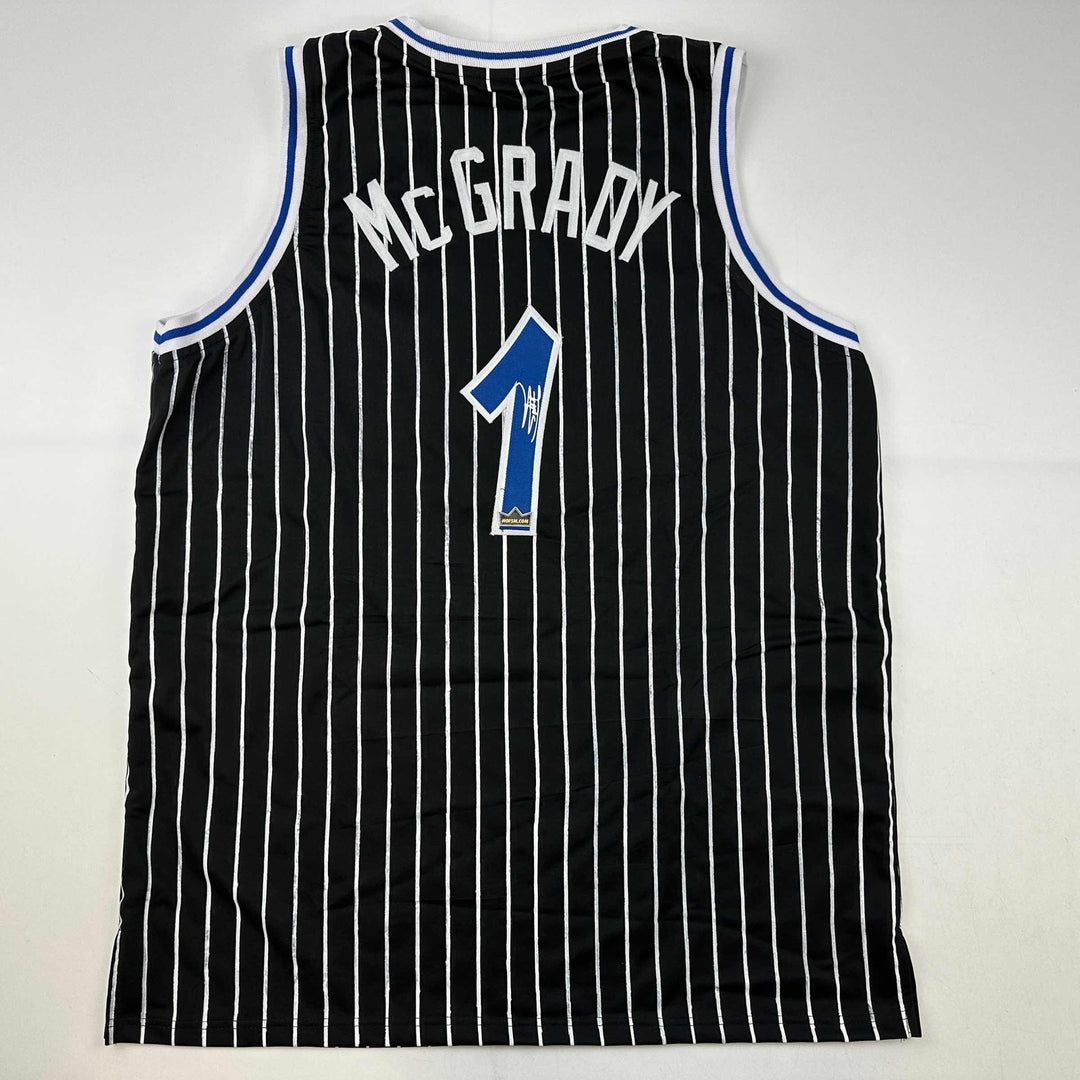 Facsimile Autographed Tracy McGrady Orlando Black Pinstripe Reprint Jersey XL