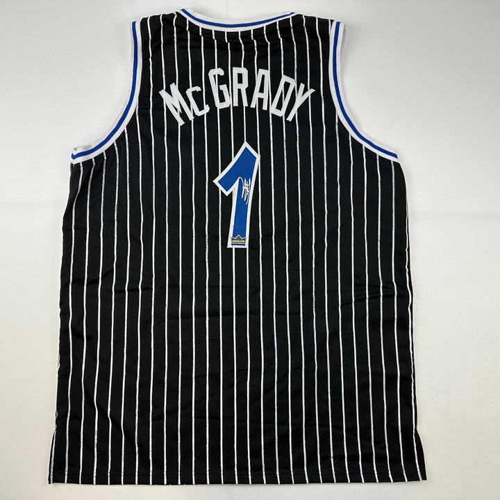 Facsimile Autographed Tracy McGrady Orlando Black Pinstripe Reprint Jersey XL