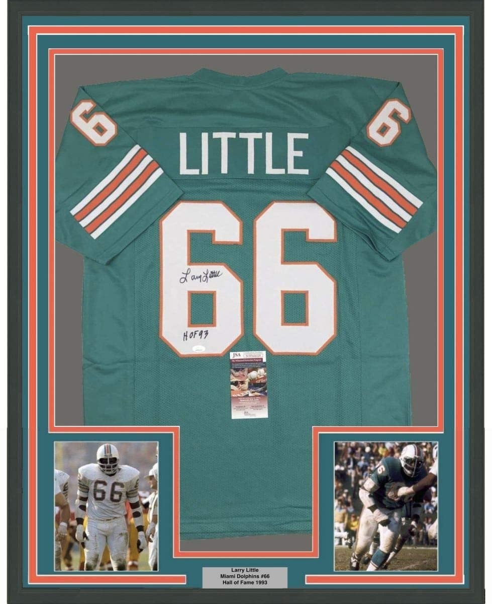 FRAMED Signed LARRY LITTLE HOF 93 35x39 Miami Teal Jersey JSA COA