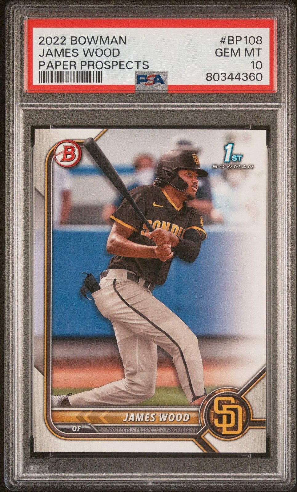 Graded 2022 Bowman James Wood #BP108 Paper Prospects RC Baseball Card PSA 10