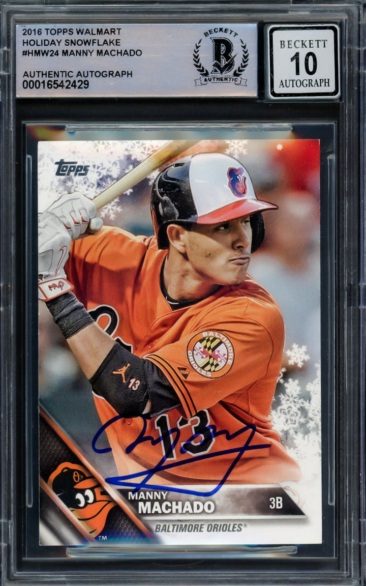 Manny Machado Signed 2016 Topps Walmart Holiday Snow Card HMW24 Sig 10 Beckett