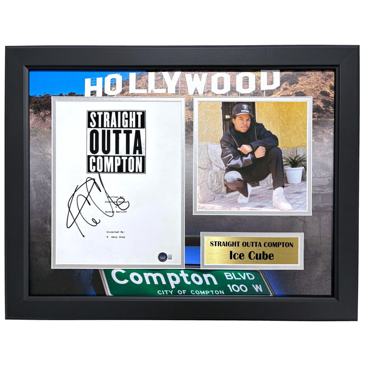 Ice Cube Autographed Script Straight Outta Compton Framed Collage BAS COA Photo
