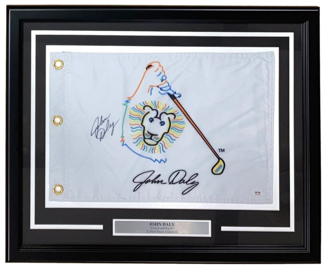 John Daly Signed Framed John Daly Logo Golf Flag PSA/DNA