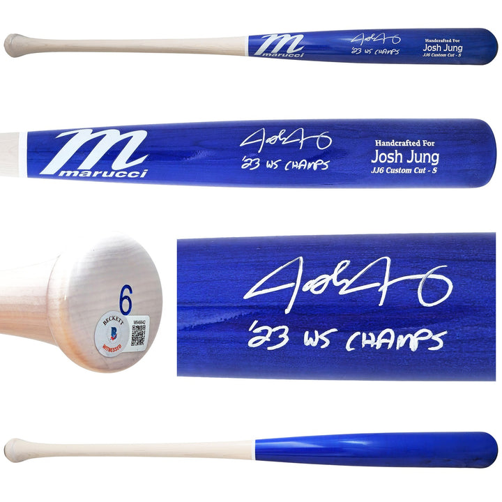 Josh Jung Auto Blue/White Marucci Player Model Bat Rangers 23 WS Champs Beckett