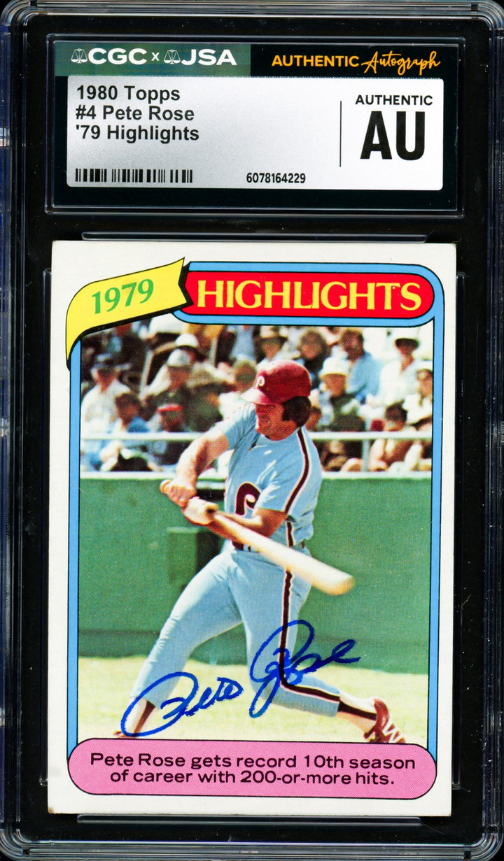 Pete Rose Signed 1980 Topps Card 4 Philadelphia Phillies CGC x JSA