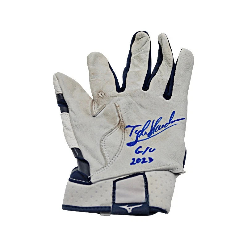 Tyler Hardman New York Yankees Autographed Game Used AA White/Navy Mizuno Left Batting Glove w/ G/U 2023 Inscription (CX Auth / Hardman LOA)