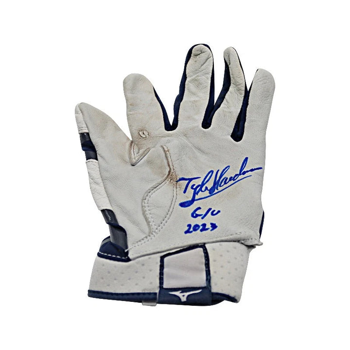 Tyler Hardman New York Yankees Autographed Game Used AA White/Navy Mizuno Left Batting Glove w/ G/U 2023 Inscription (CX Auth / Hardman LOA)
