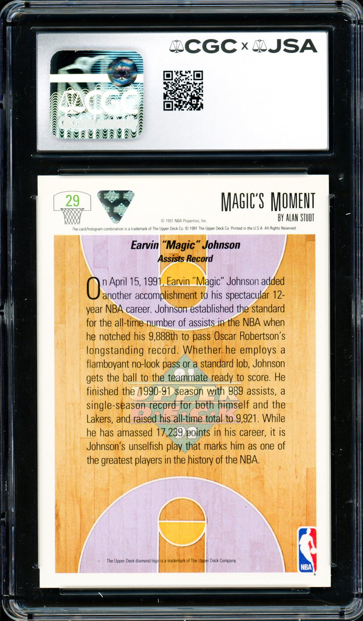 Magic Johnson Auto 1991-92 Upper Deck Card #29 Lakers CGC x JSA 9 Sig GM 10 CGC