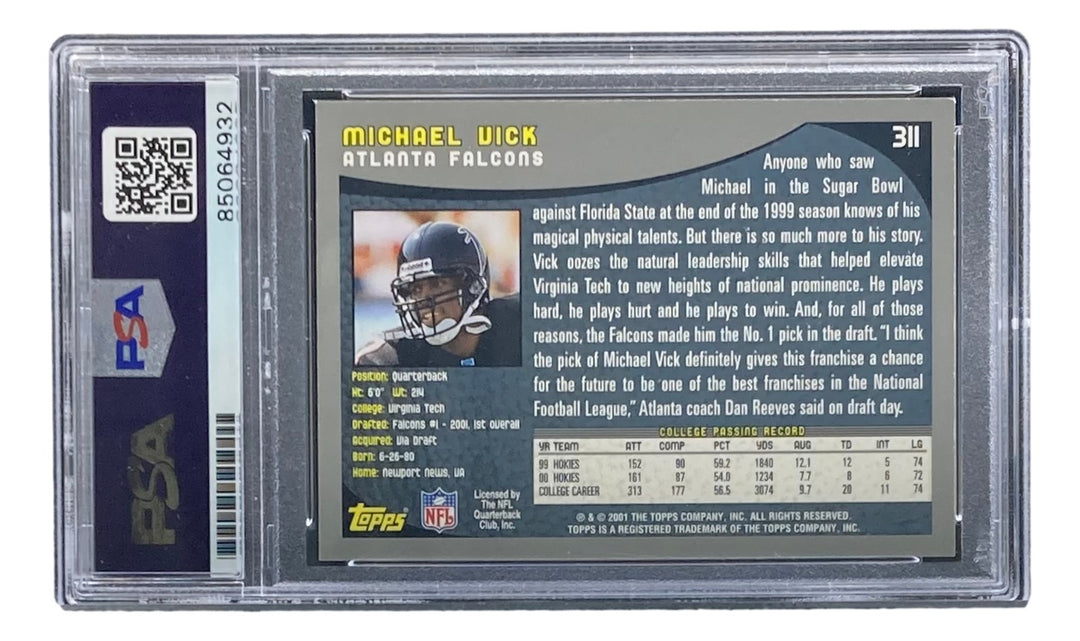 Michael Vick Signed 2001 Topps #311 Atlanta Falcons Rookie Card PSA/DNA