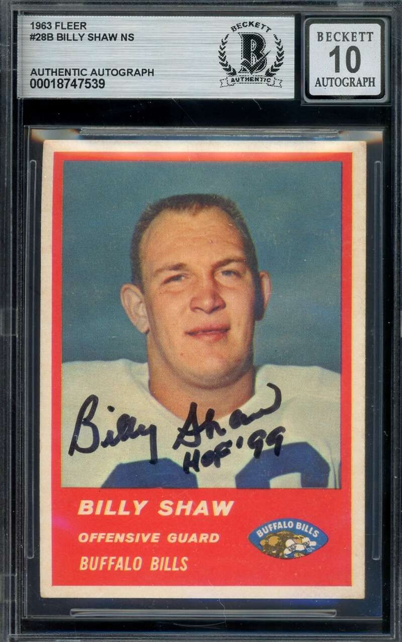 Billy Shaw Gem Mint 10 Beckett BAS Signed 1963 Fleer Autograph Bills