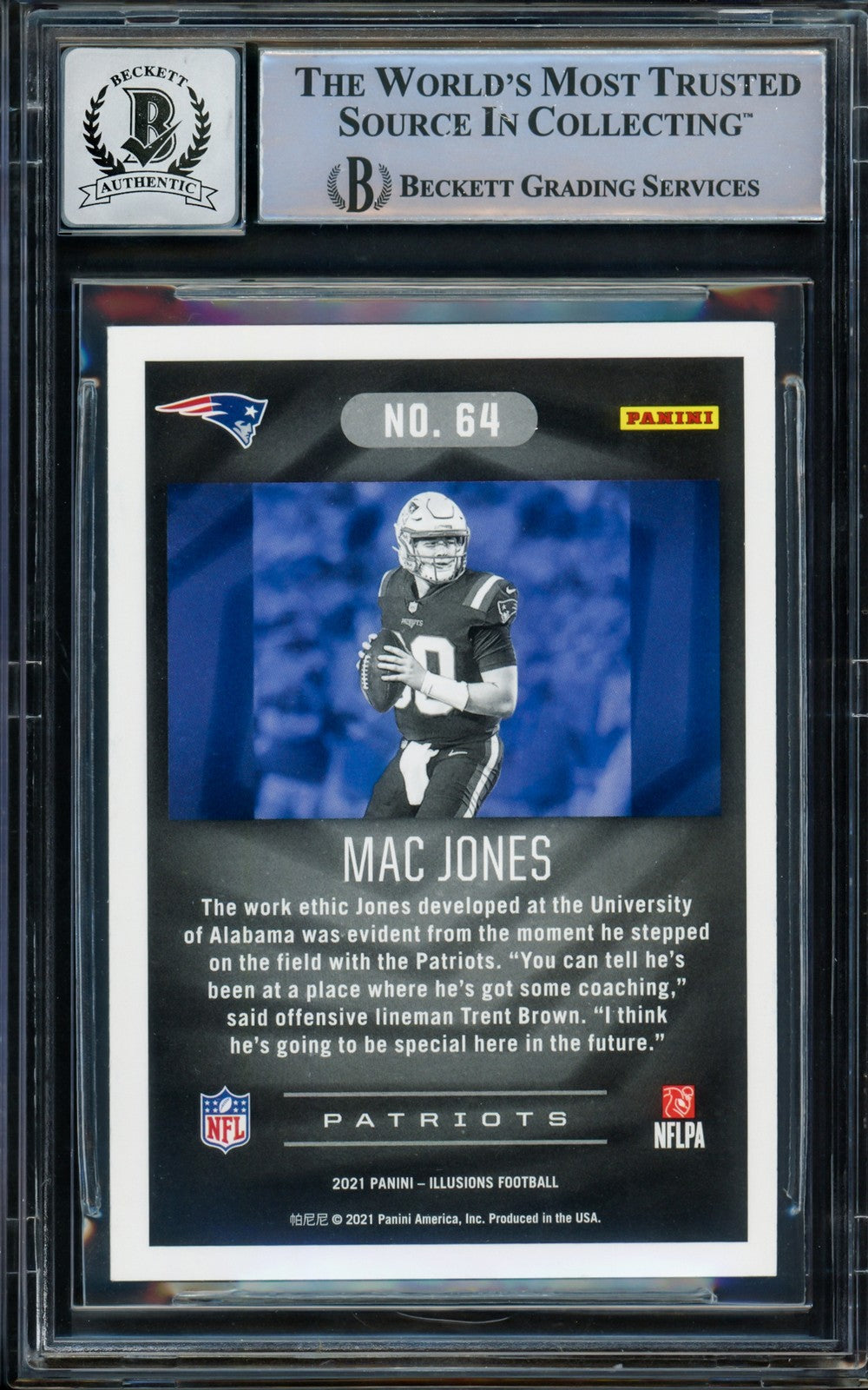 Mac Jones Signed 2021 Panini Illusions RC 64 Patriots Auto 10 Beckett