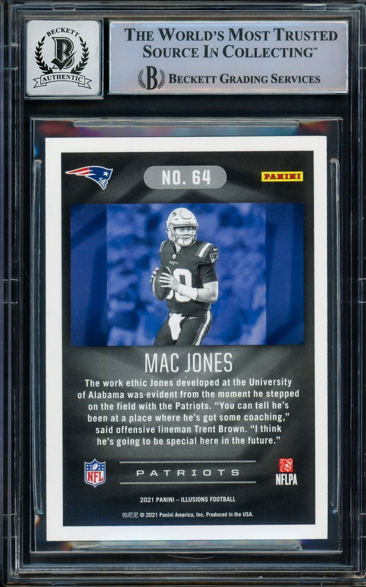 Mac Jones Signed 2021 Panini Illusions RC 64 Patriots Auto 10 Beckett