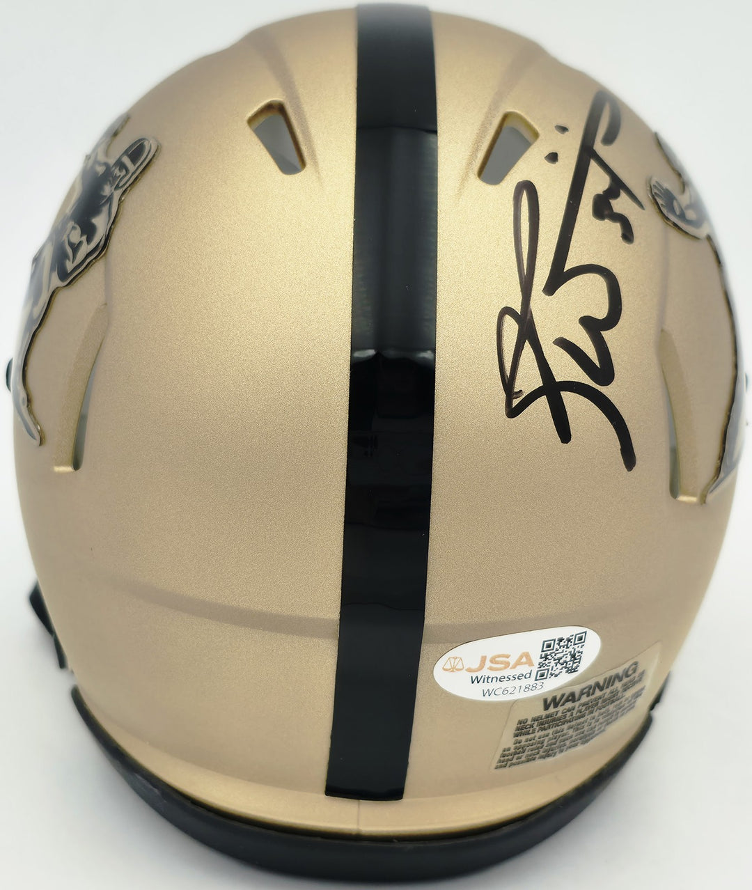 Ricky Williams Signed Texas Longhorns Gold Heisman Logo Speed Mini Helmet JSA