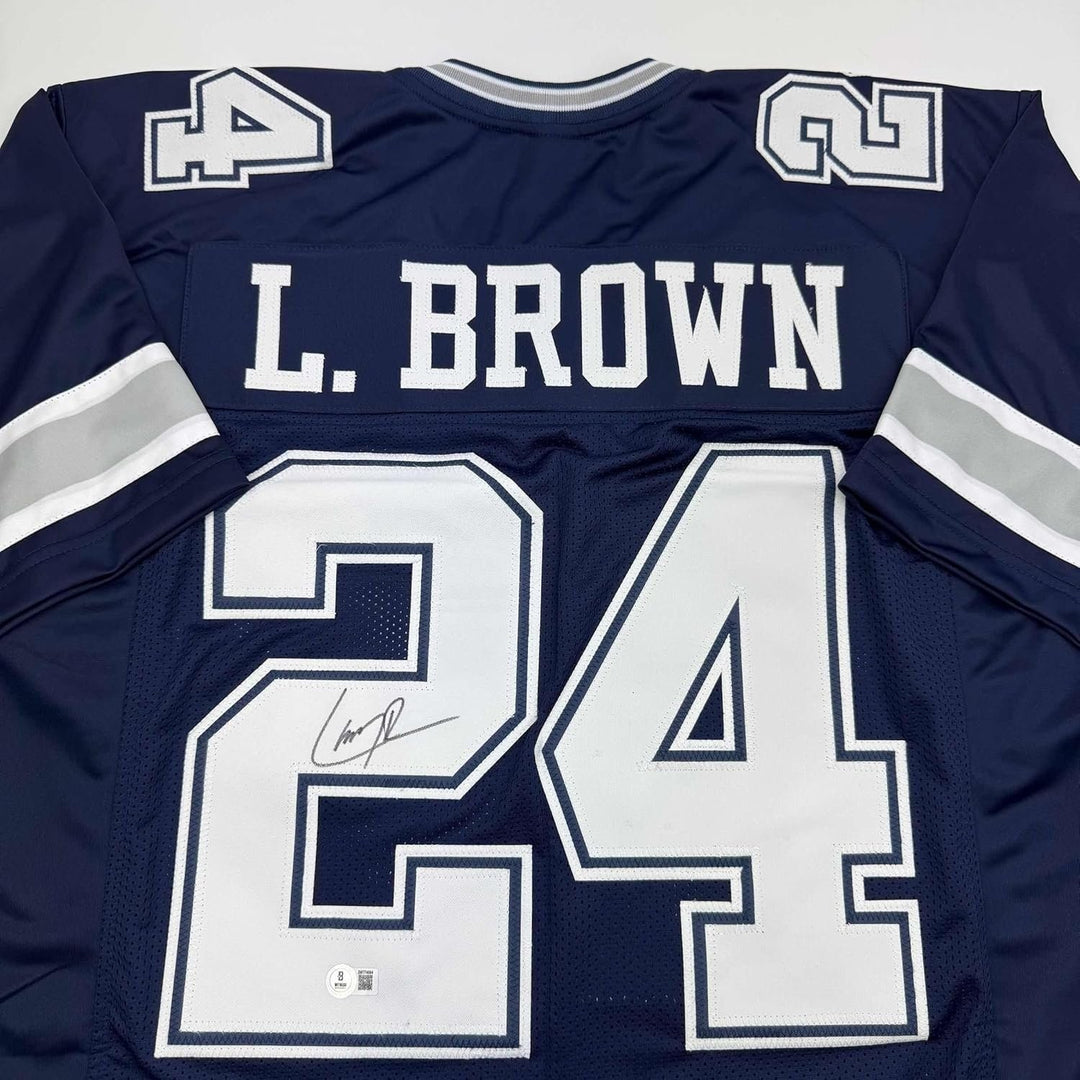 Framed Autographed/Signed Larry Brown 35x39 Dallas Blue Jersey BAS COA