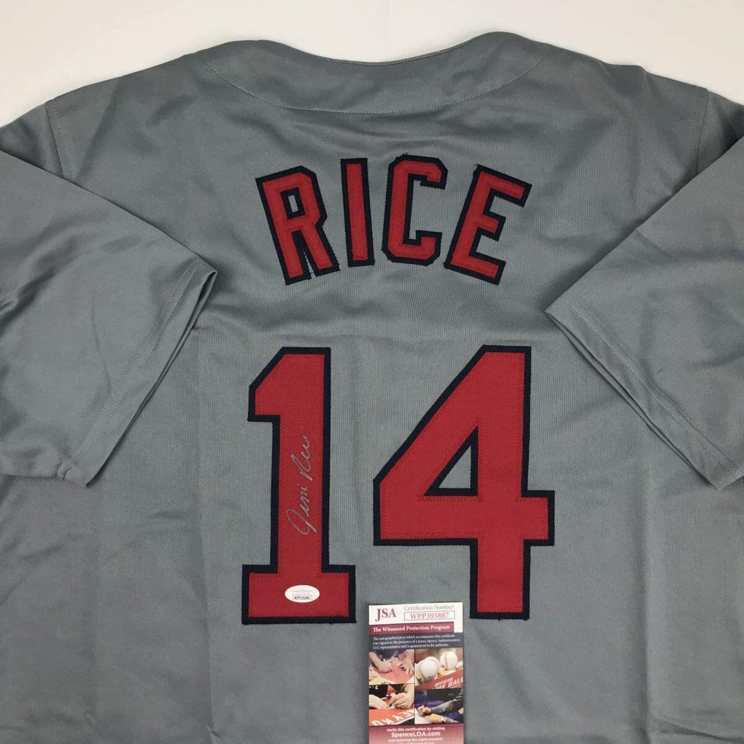 Autographed/Signed JIM RICE Boston Grey Baseball Jersey JSA COA Auto