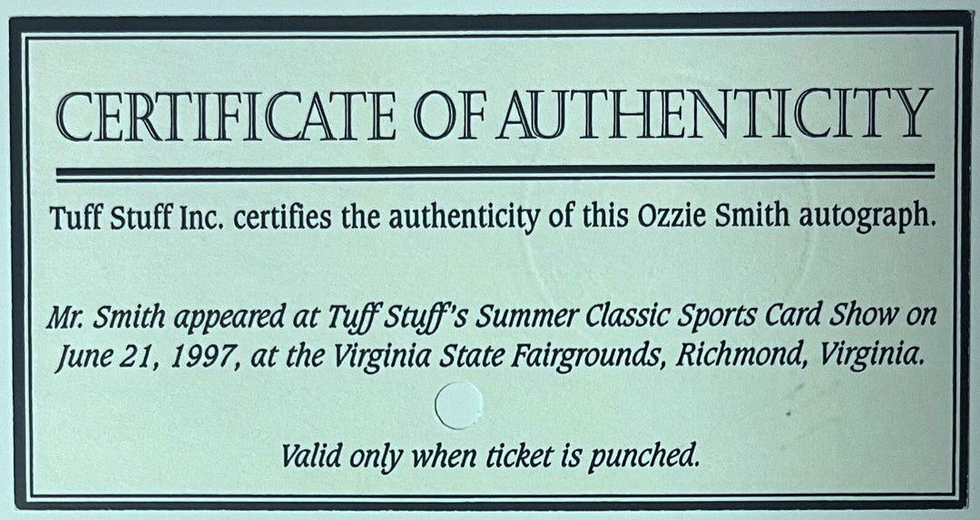 Ozzie Smith signed St. Louis Cardinals MLB 8x10 Photo Framed-COA/Show Ticket/HOF