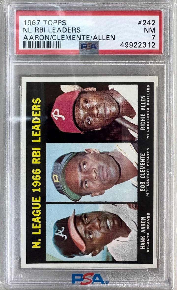 Graded 1967 Topps NL RBI Leaders Hank Aaron Clemente #242 Card PSA 7