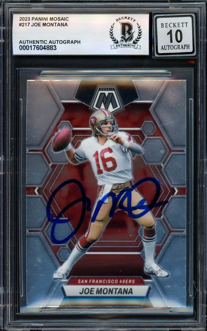 Joe Montana Auto 2023 Panini Mosaic Card 217 49ers Auto GM 10 Beckett #17604883