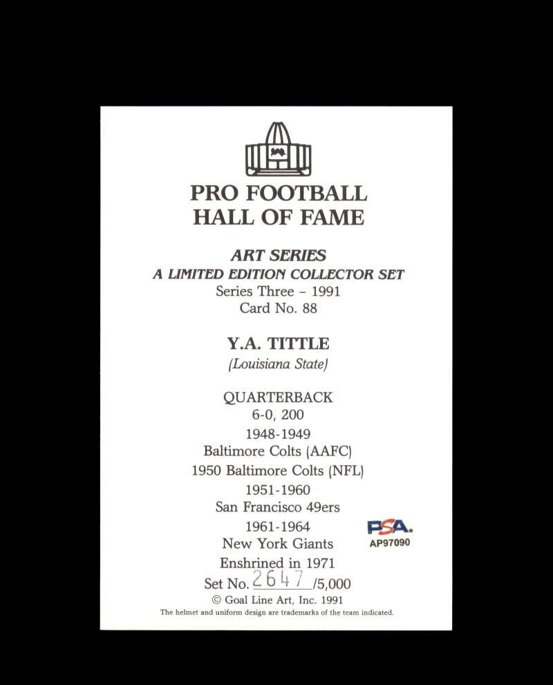 Y.A. Tittle PSA DNA Signed Goal Line Art Card GLAC Autograph HOF 1971