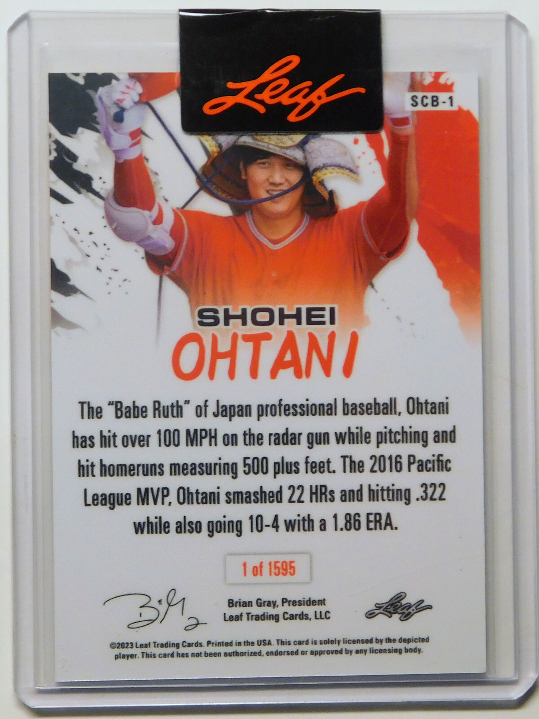 SHOHEI OHTANI SAMURAI HOMER HELMET COMPLETE GAME 2 HR’s SO DH LEAF CARD #SCB-1