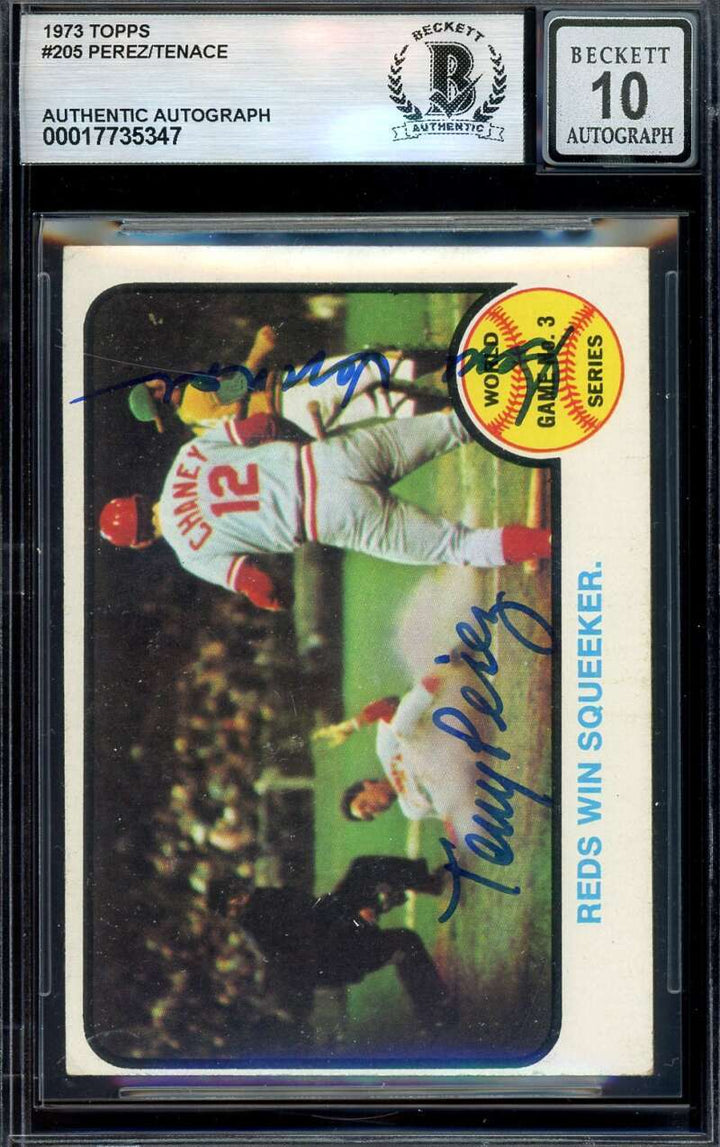Tony Perez Gene Tenace Gem Mint 10 Beckett BAS Signed 1973 Topps Autograph