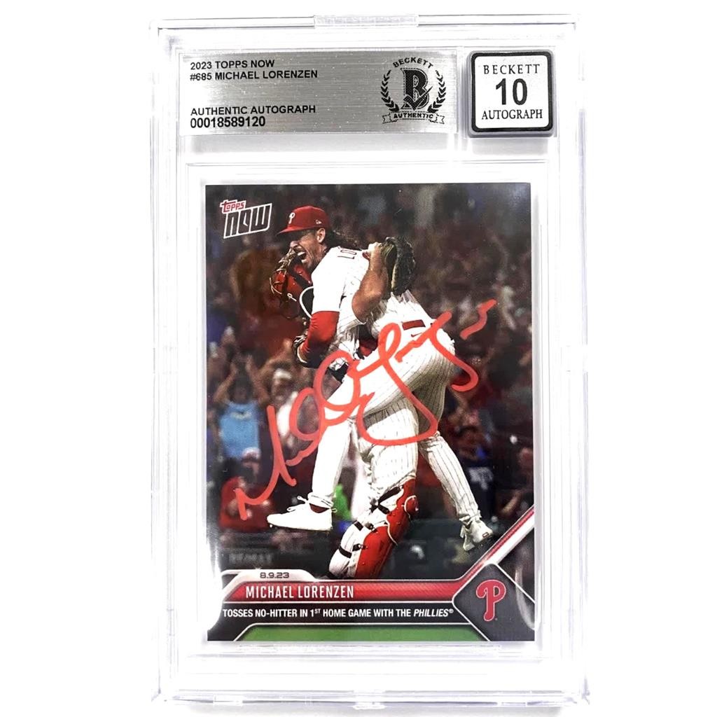 Michael Lorenzen signed 2023 Topps Now No Hitter #685 card ~ Beckett BAS 10 Auto
